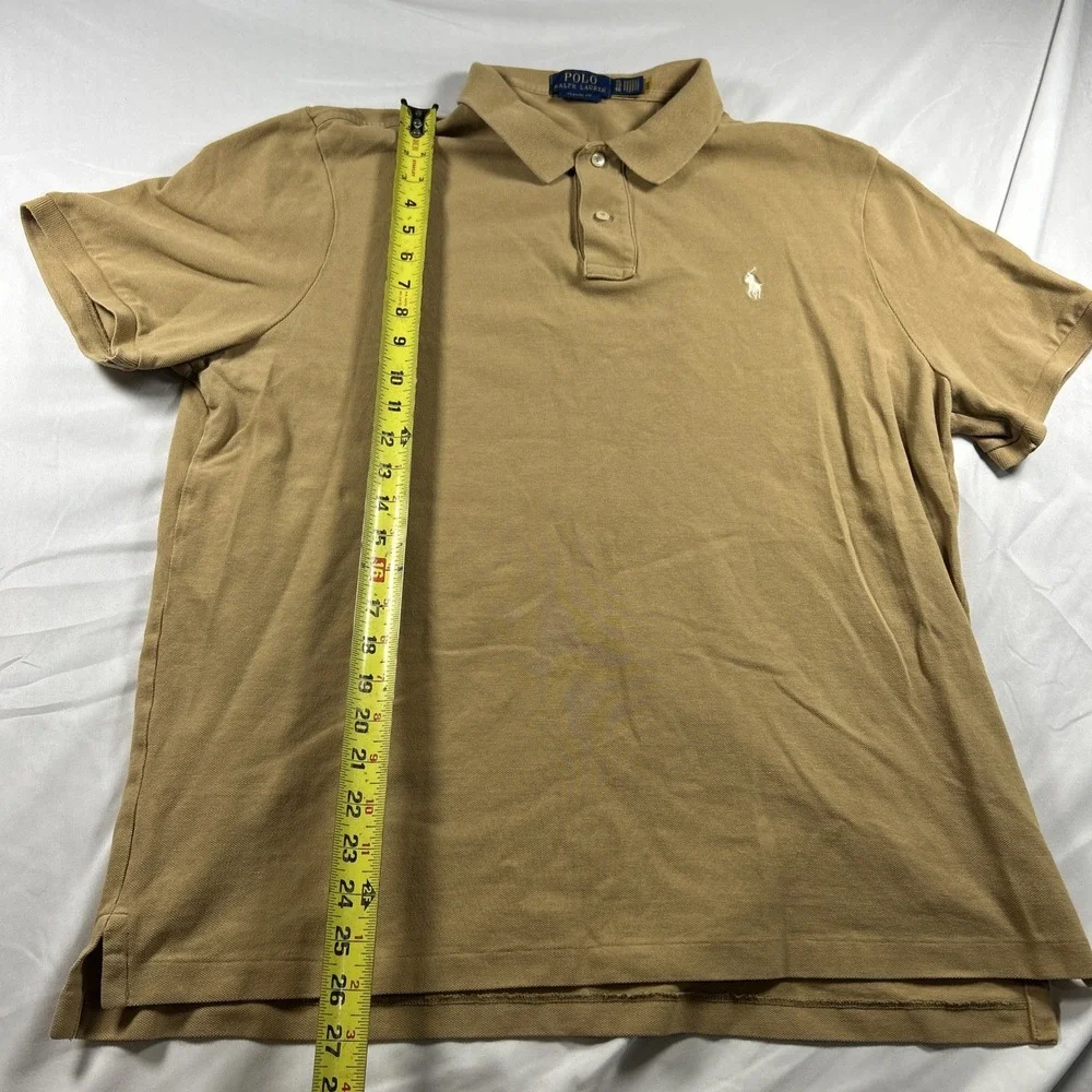 Polo Ralph Lauren Mens XL Tan Khaki Cotton Pique Short Sleeve Polo Shirt Classic